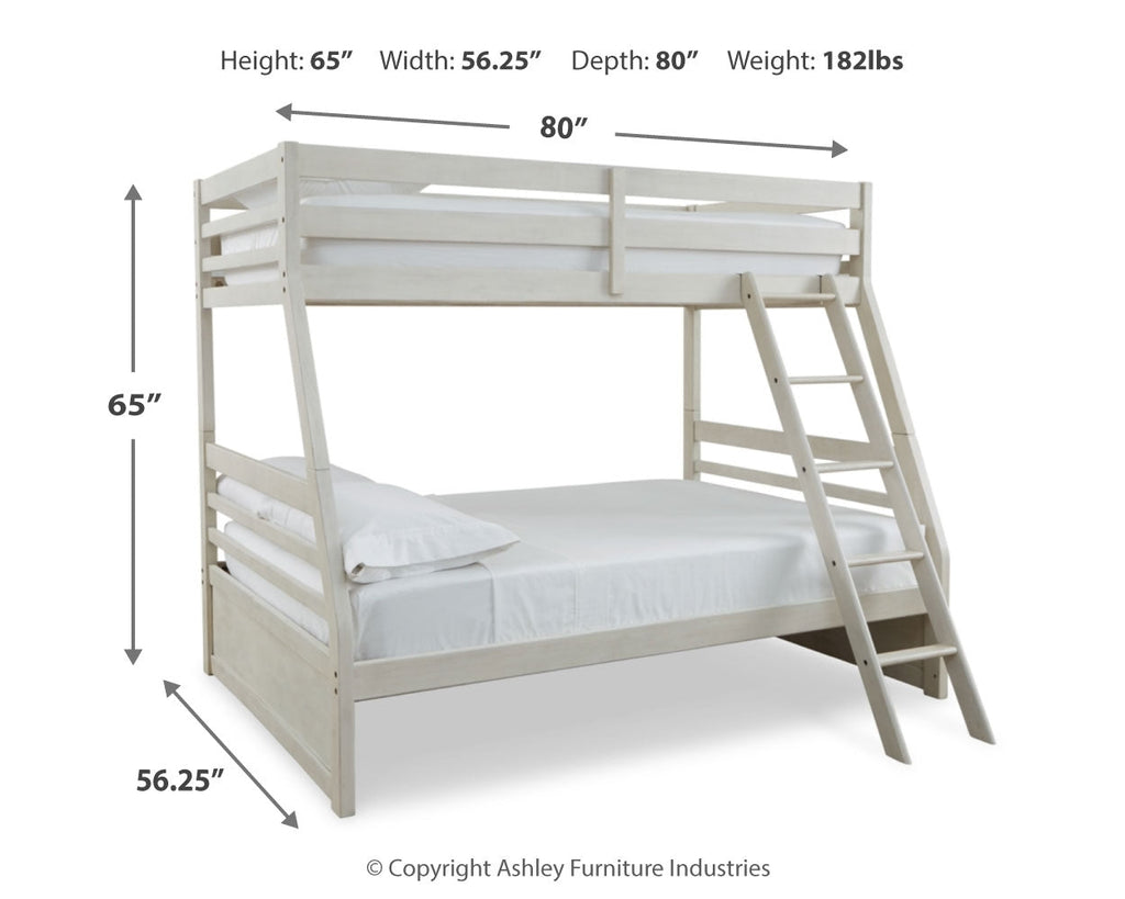 Robbinsdale Antique White/White Twin over Full Bunk Bed and Mattresses