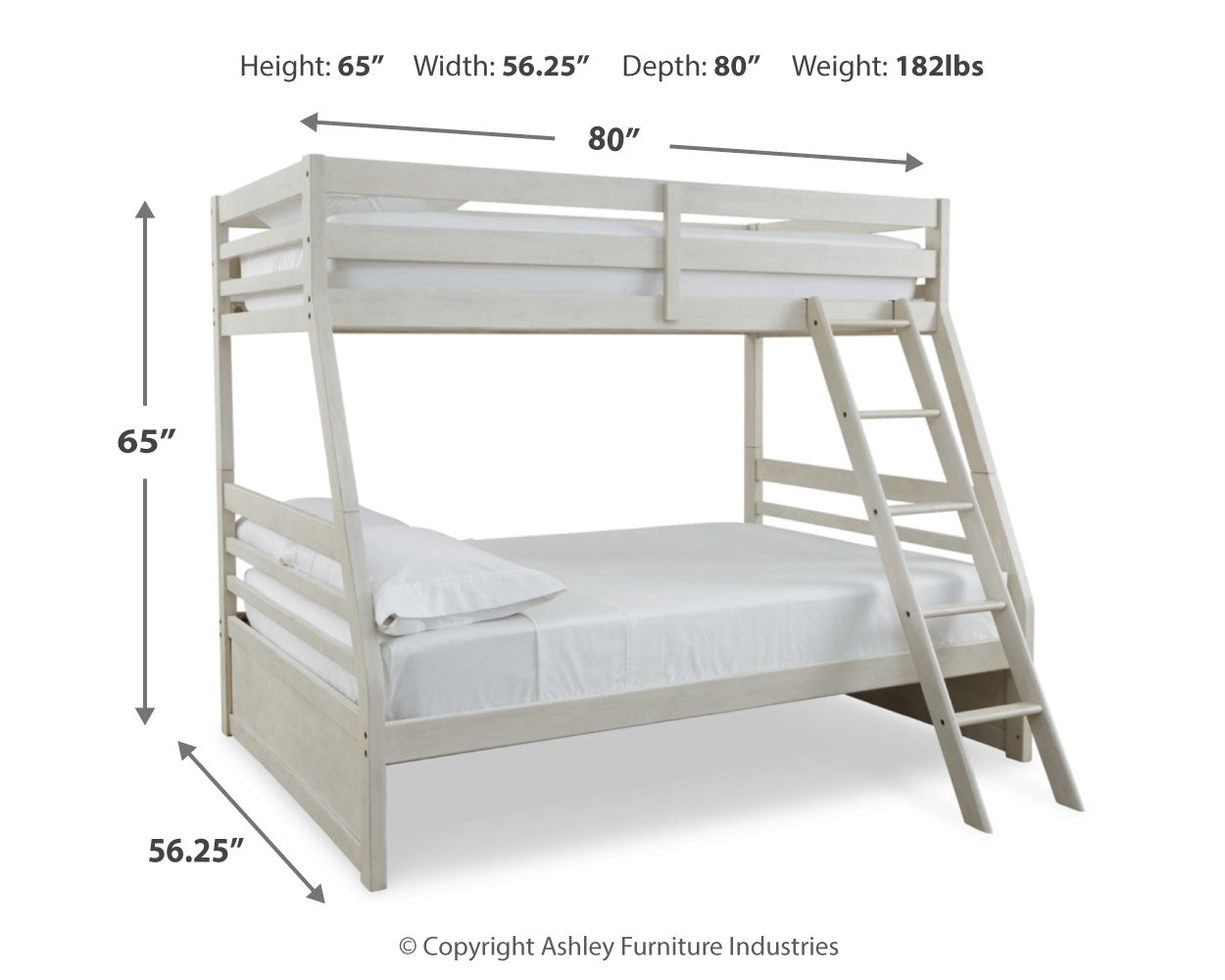 Robbinsdale Antique White/White Twin over Full Bunk Bed and Mattresses