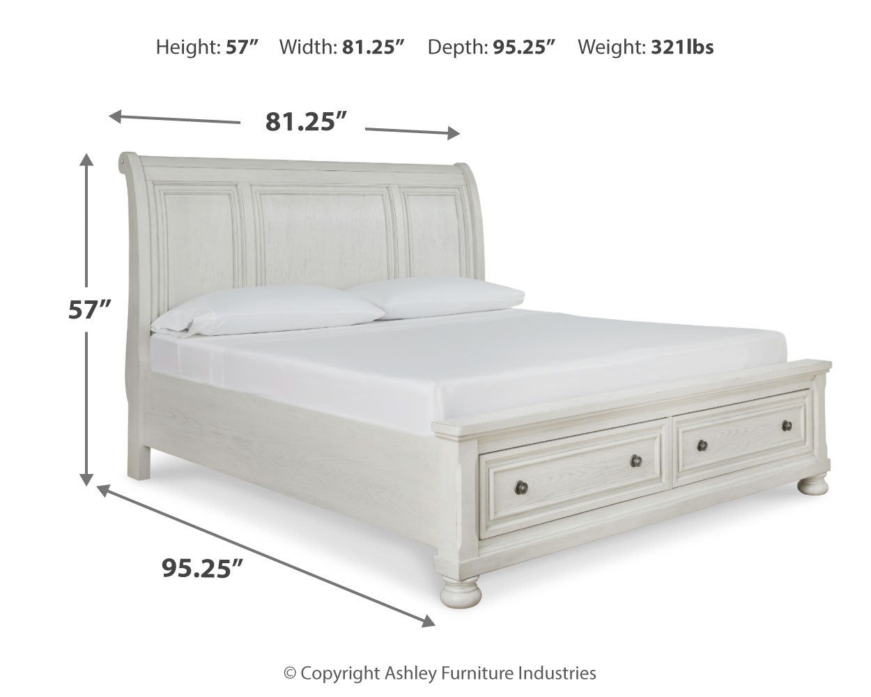 Robbinsdale King Sleigh Storage Bedroom Set, White