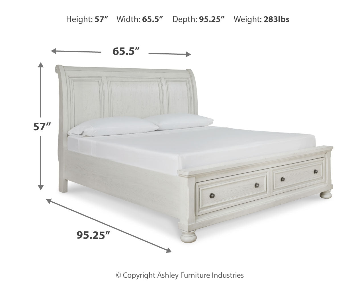 Robbinsdale Queen Sleigh Storage Bedroom Set, White