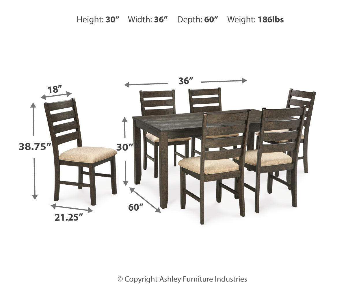 Rokane Brown Dining Room Table & Chairs (Set of 7)