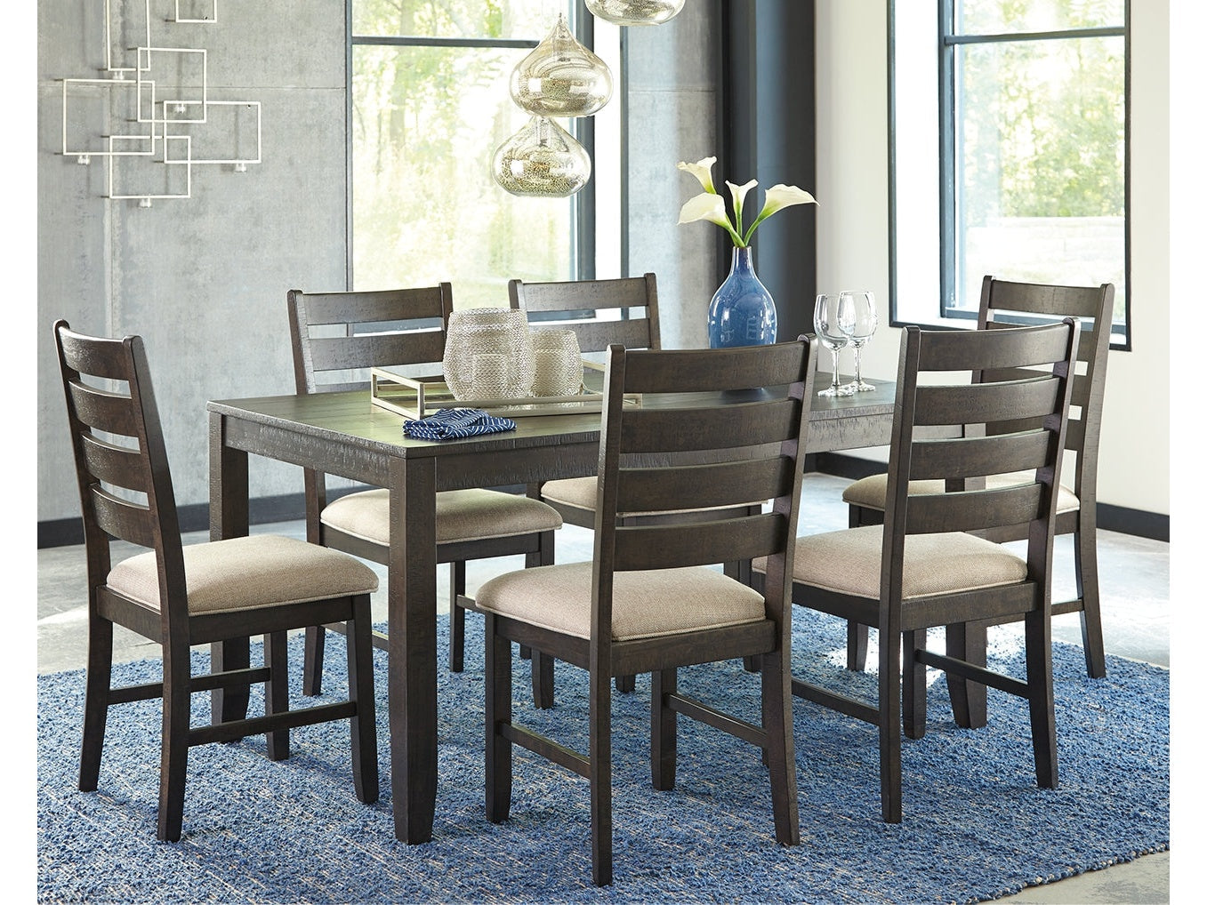 Rokane Brown Dining Room Table & Chairs (Set of 7)