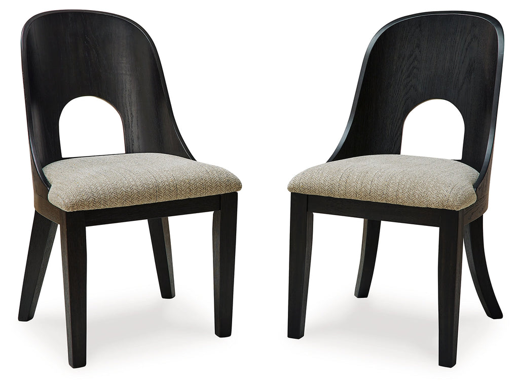 Rowanbeck Dining Room Set w/ 2 Fully Upholstered White Armchairs / 7 Pc, Black
