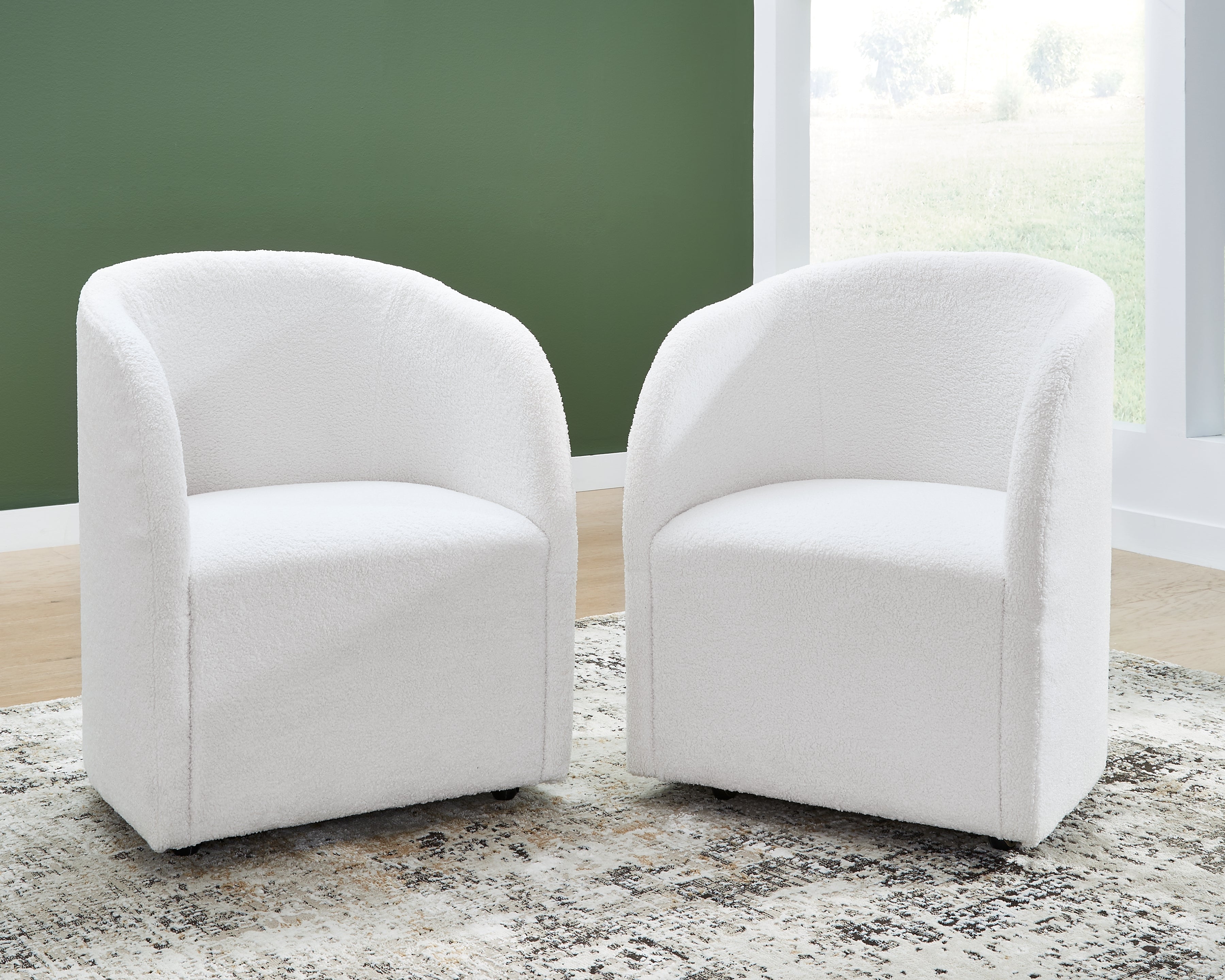 Rowanbeck Dining Room Set w/ 6 Fully Upholstered White Armchairs / 7 Pc, Black