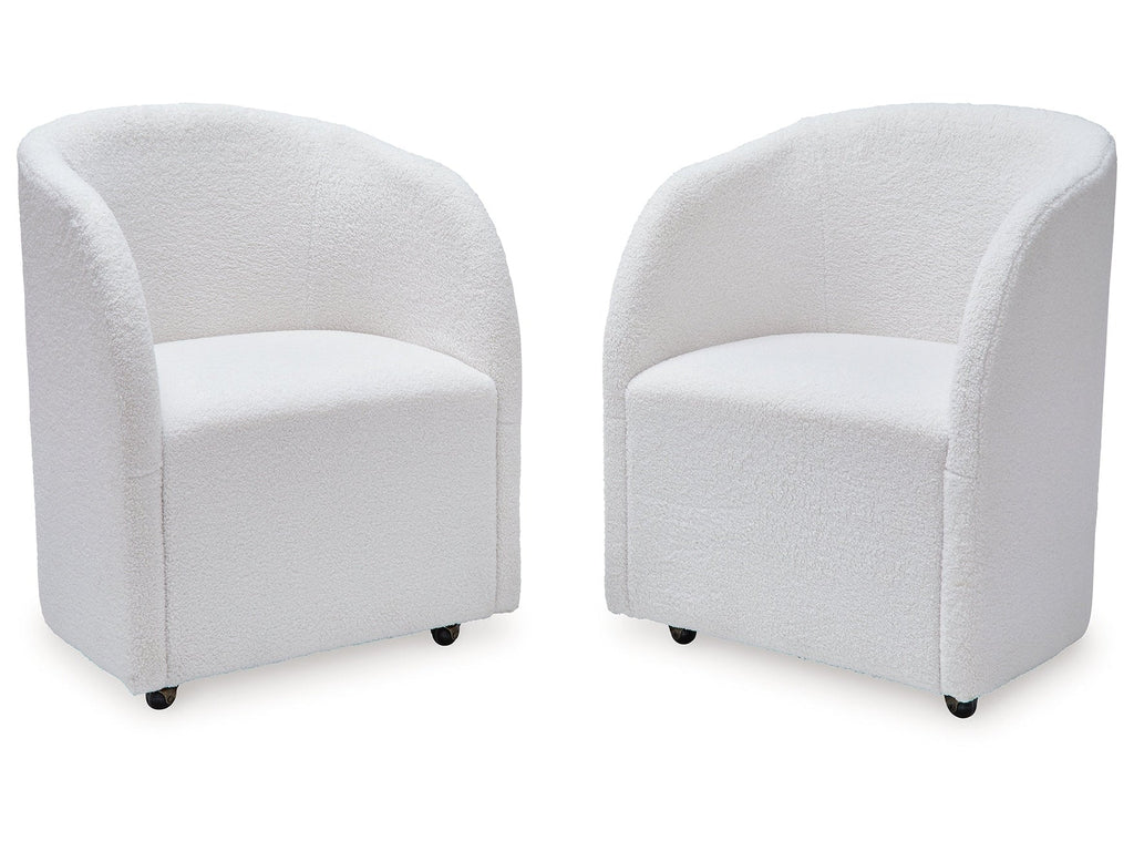 Rowanbeck Dining Room Set w/ 2 Fully Upholstered White Armchairs / 7 Pc, Black