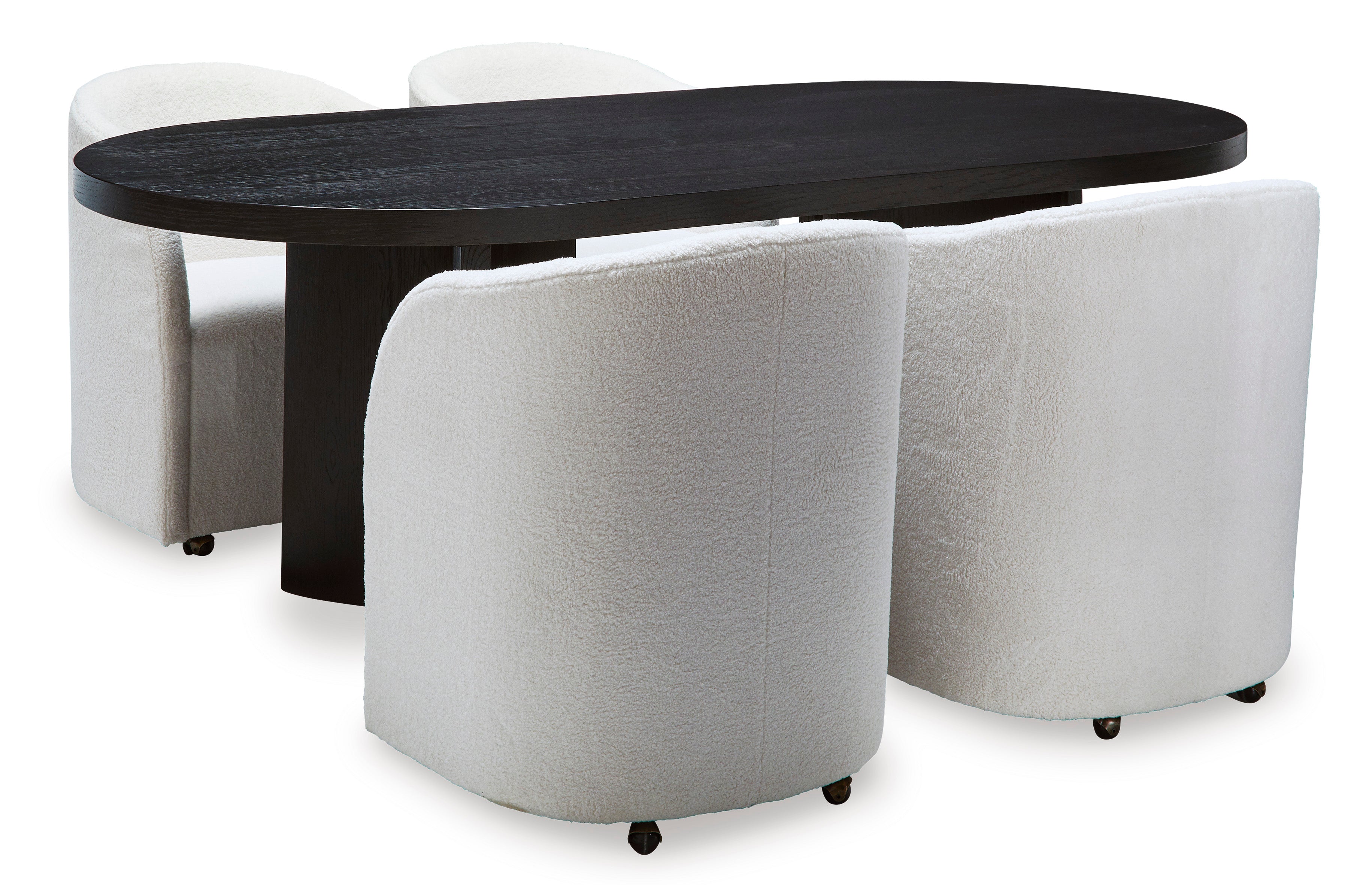 Rowanbeck Dining Room Set w/ 4 Fully Upholstered White Armchairs / 5 Pc, Black
