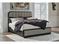 Rowanbeck Gray/Black California King Upholstered Panel Bed