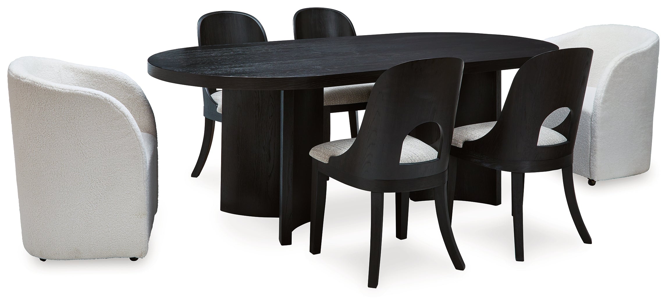 Rowanbeck Gray/Black Dining Table, 2 Arm Chairs and 4 Side Chairs