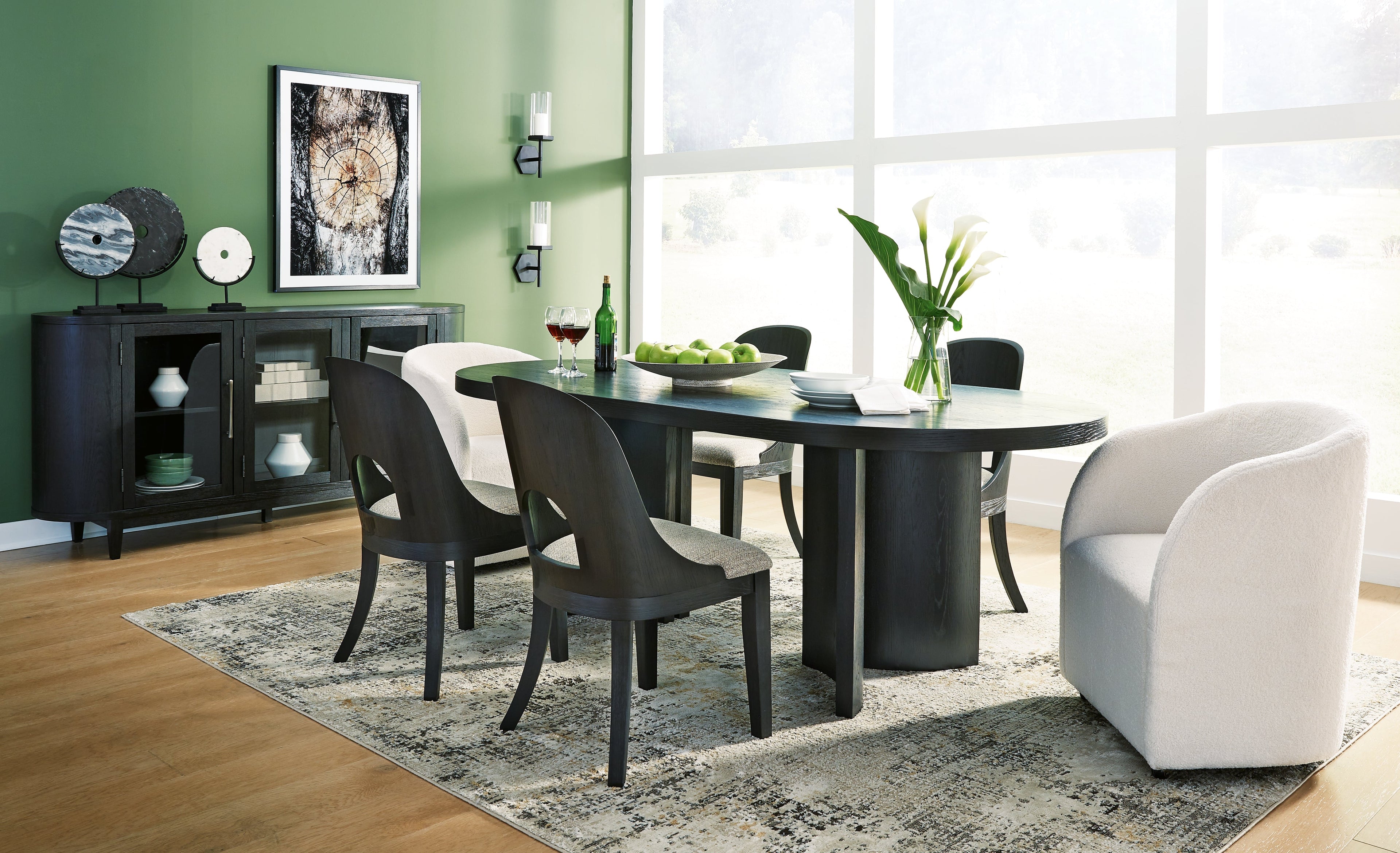 Rowanbeck Gray/Black Dining Table, 2 Arm Chairs and 4 Side Chairs