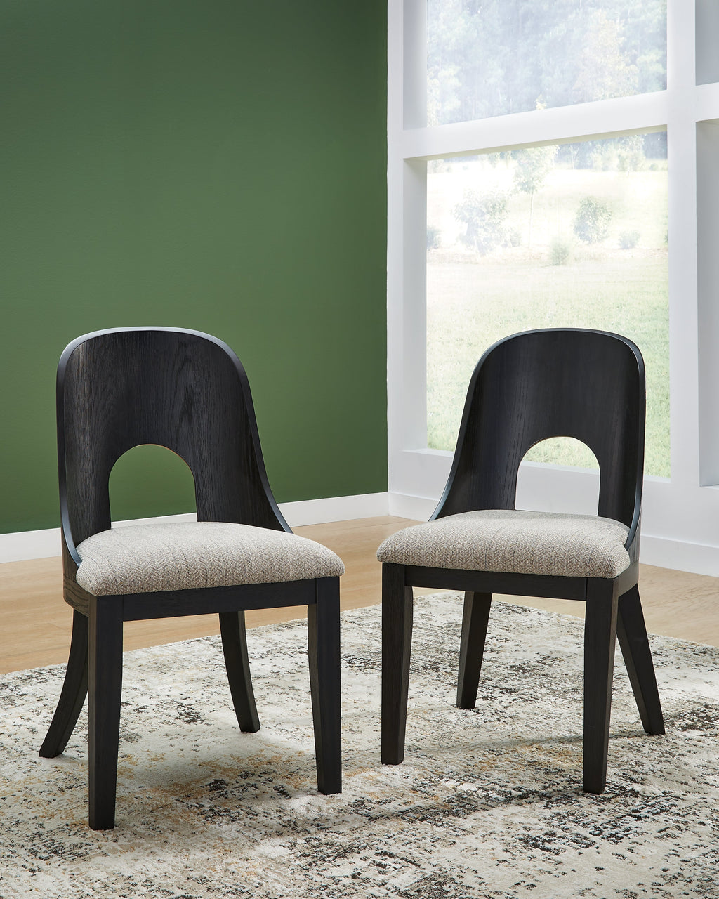 Rowanbeck Gray/Black Dining Table, 2 Arm Chairs and 4 Side Chairs