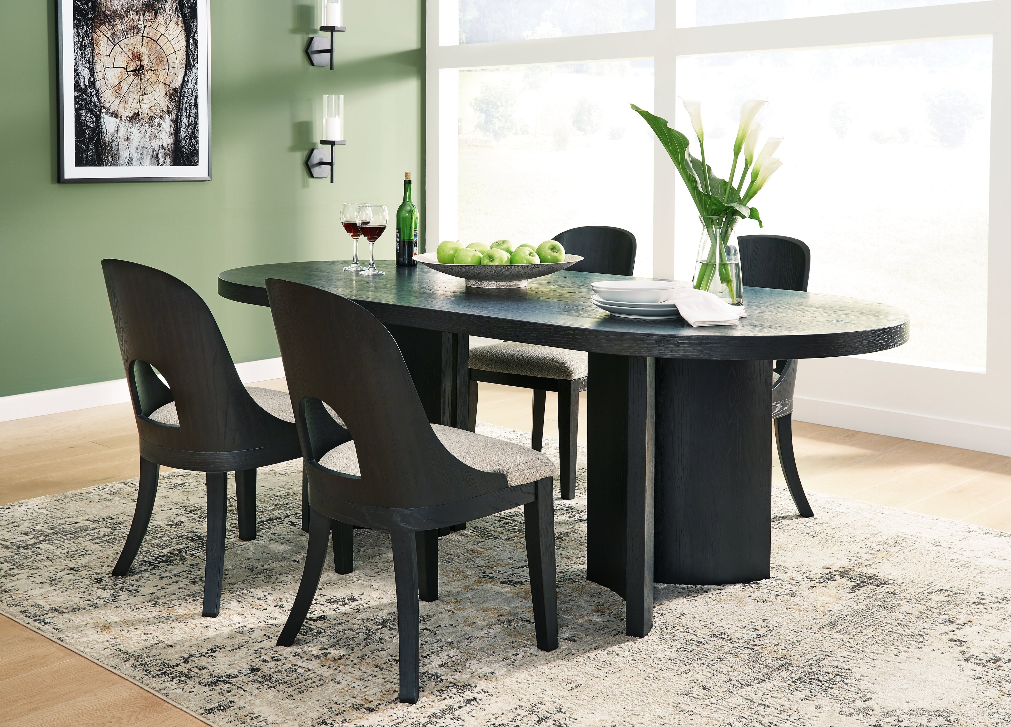 Rowanbeck Gray/Black Dining Table and 4 Chairs