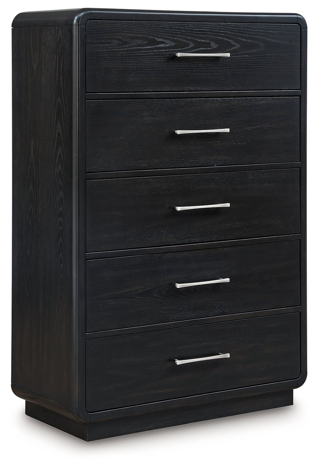 Rowanbeck /Black King Panel Bed, Dresser, Mirror, Chest and Nightstand, Gray