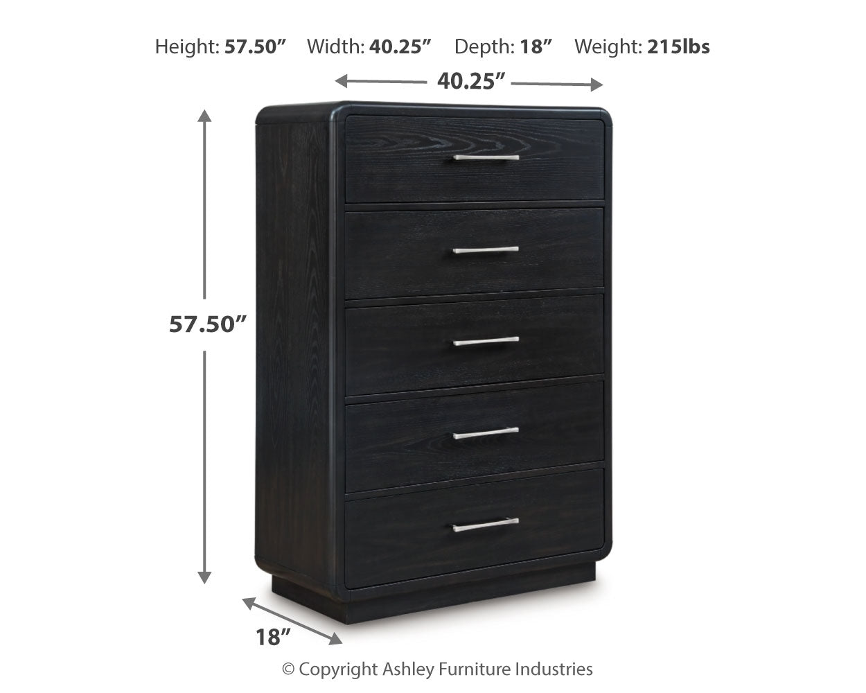 Rowanbeck /Black King Panel Bed, Dresser, Mirror, Chest and Nightstand, Gray