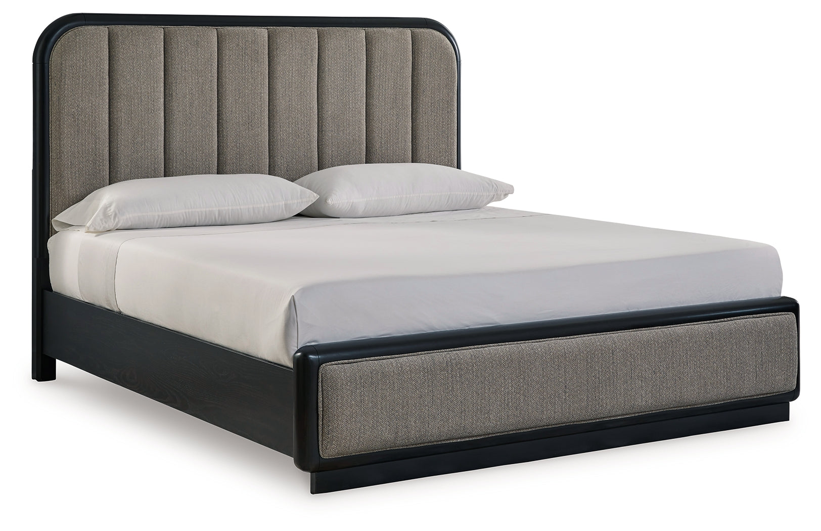 Rowanbeck /Black King Panel Bed, Dresser, Mirror, Chest and Nightstand, Gray