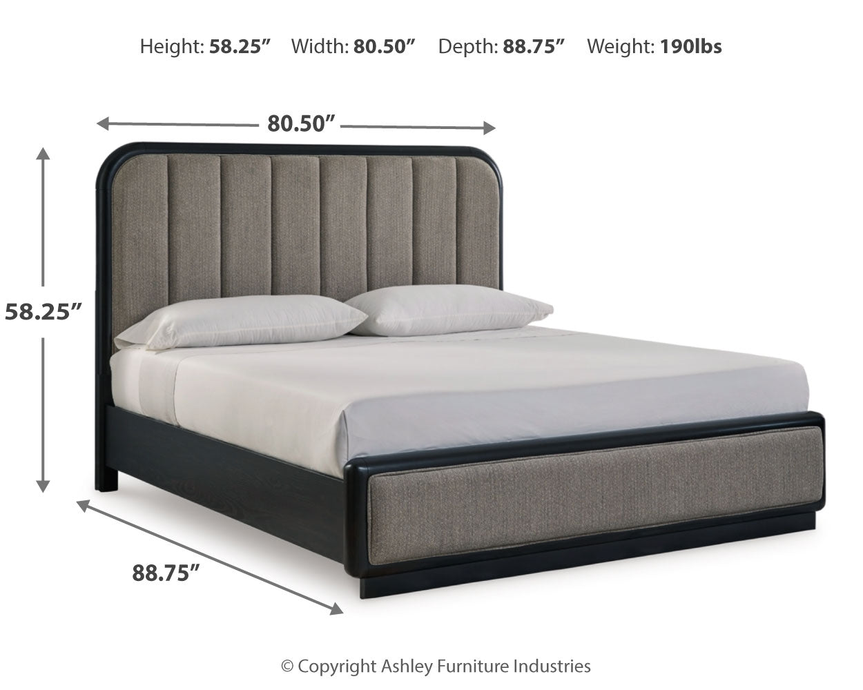 Rowanbeck /Black King Panel Bed, Dresser, Mirror, Chest and Nightstand, Gray