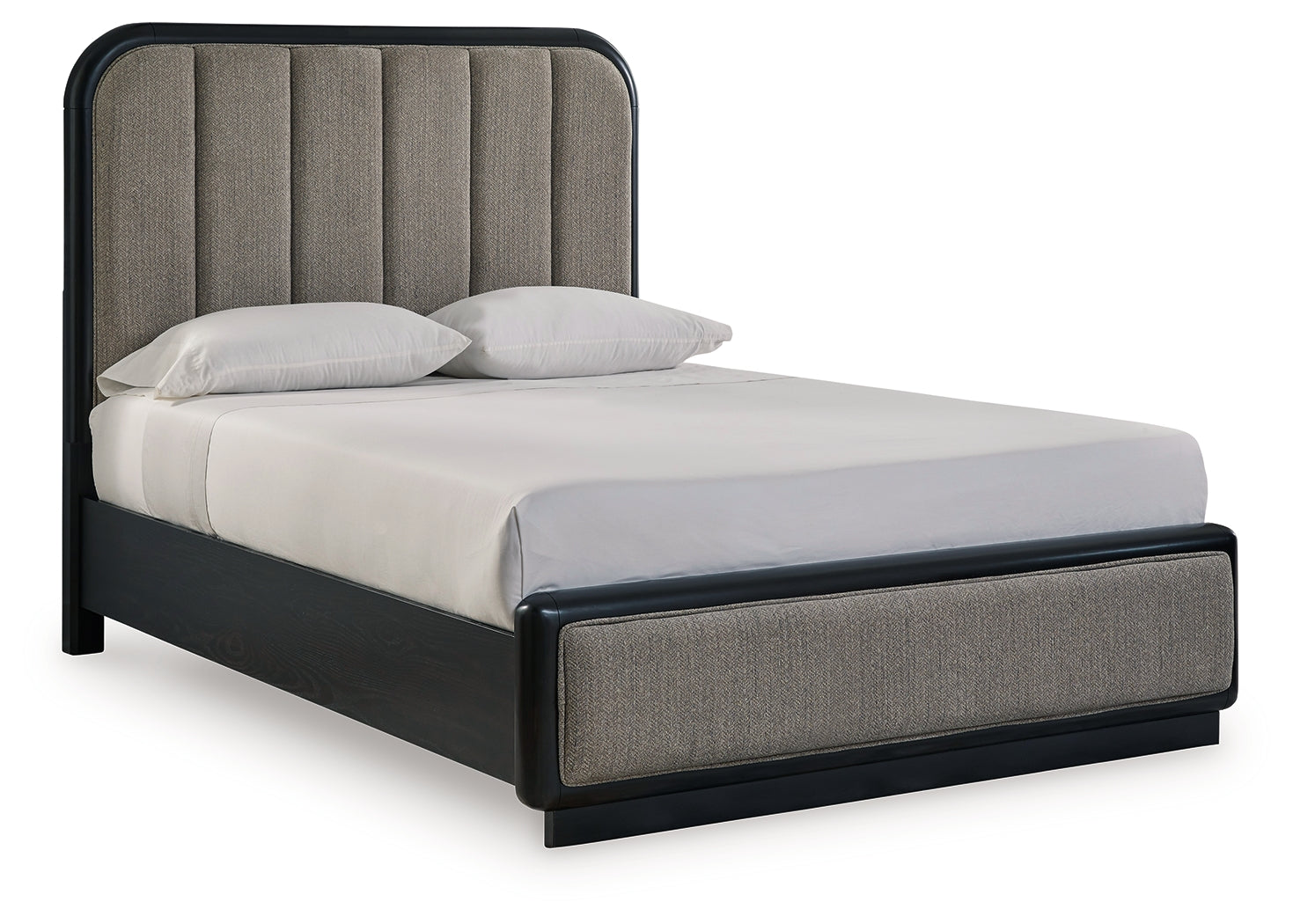 Rowanbeck Gray/Black Queen Upholstered Panel Bed