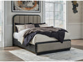 Rowanbeck Gray/Black Queen Upholstered Panel Bed