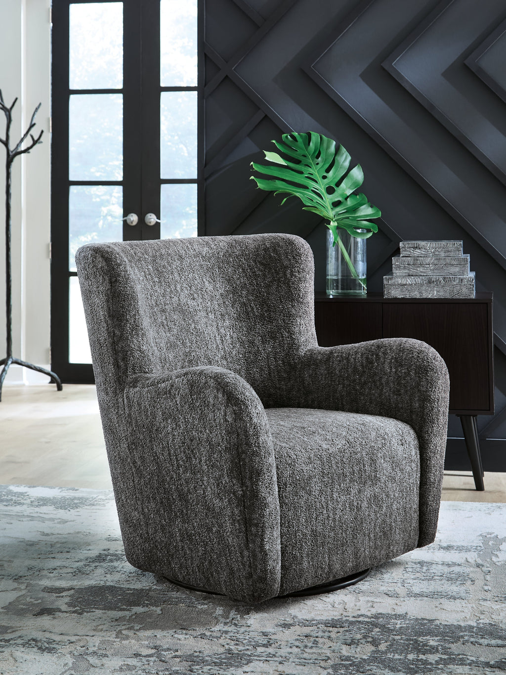 Rowenburg Heather Charcoal Swivel Glider Accent Chair