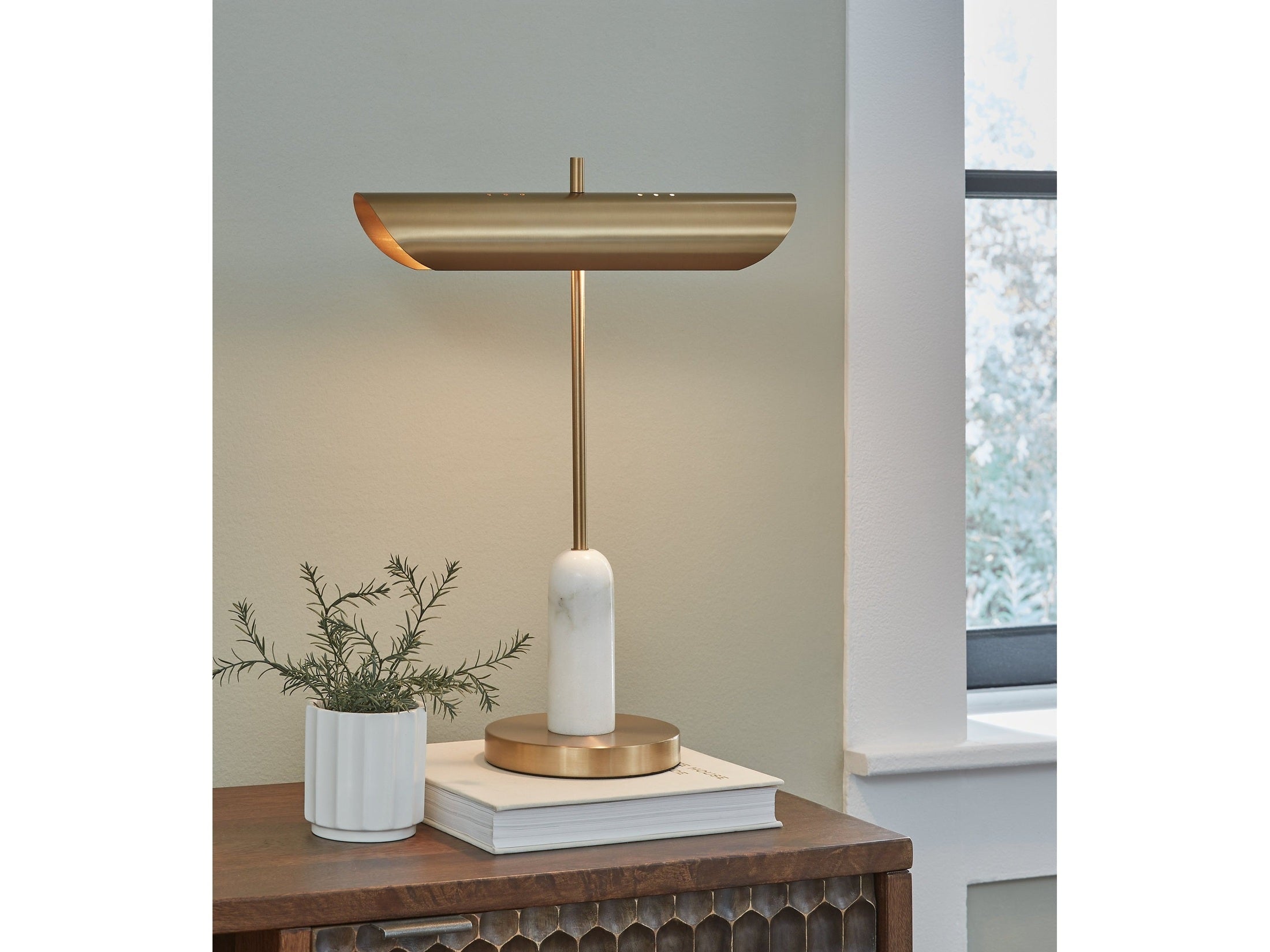 Rowleigh Gold Finish/White Desk Lamp