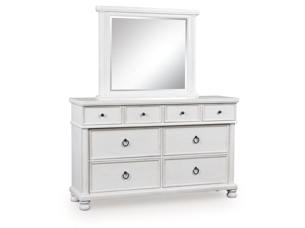 Rowlenstown Antique White Dresser and Mirror