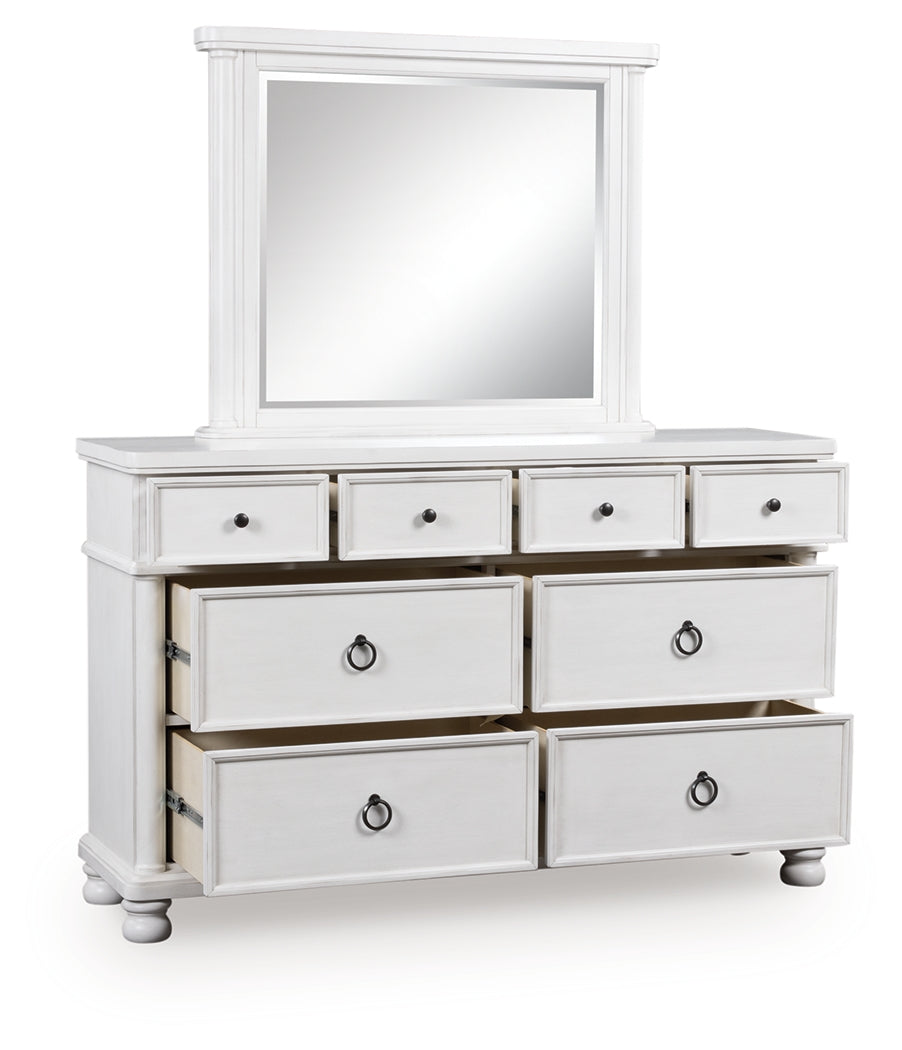 Rowlenstown Antique White Dresser and Mirror