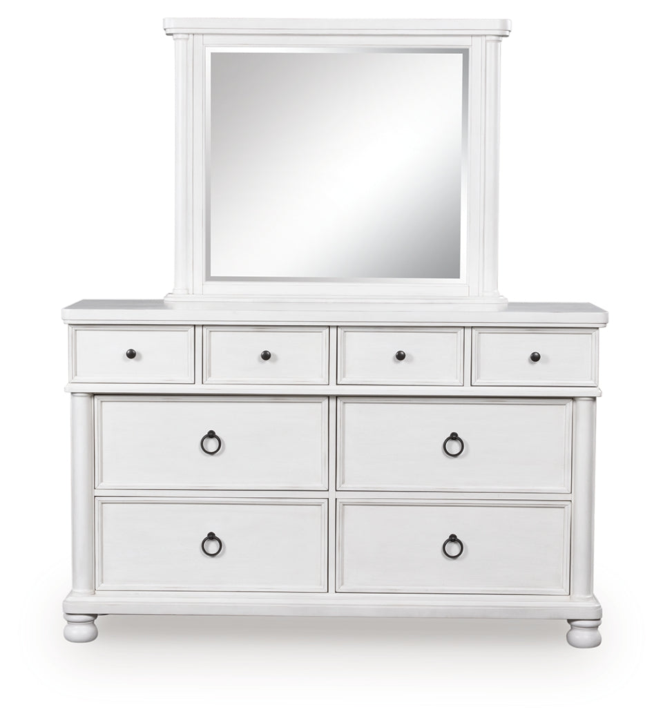 Rowlenstown Antique White Dresser and Mirror