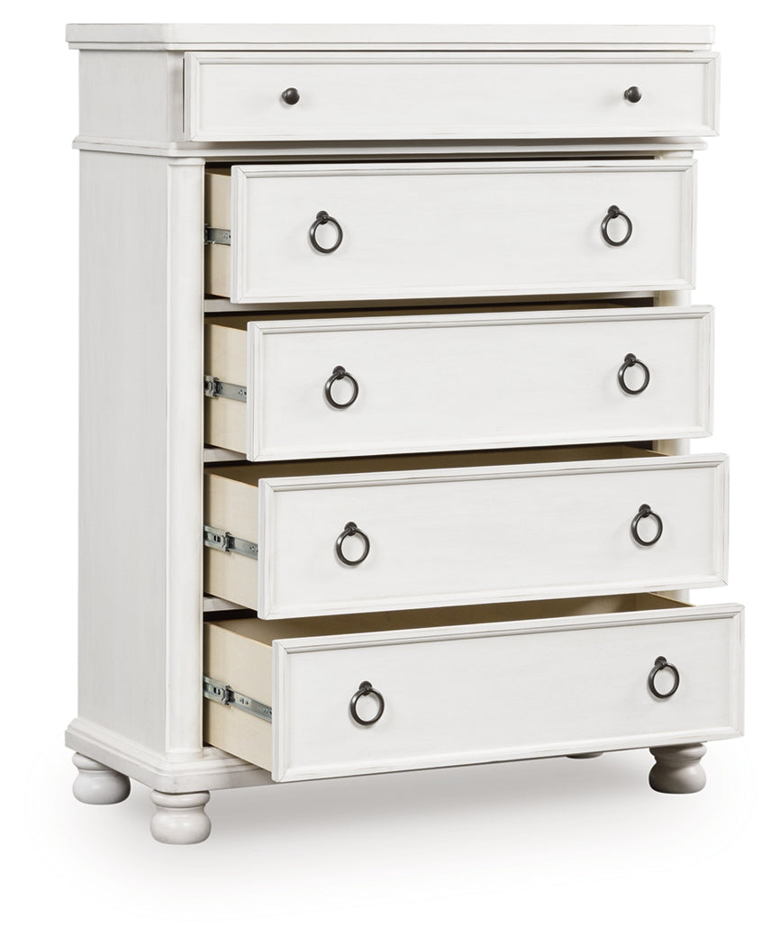 Rowlenstown Antique White Five Drawer Chest