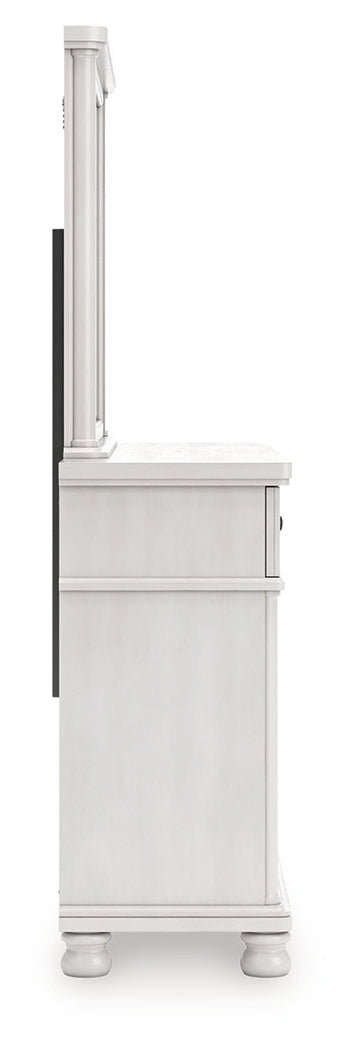 Rowlenstown Antique White Queen Poster Bed, Dresser and Mirror