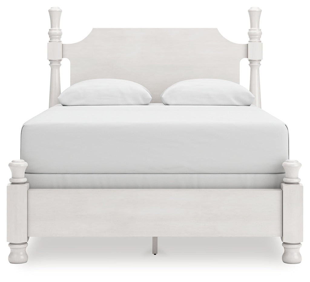 Rowlenstown Antique White Queen Poster Bed, Dresser and Mirror