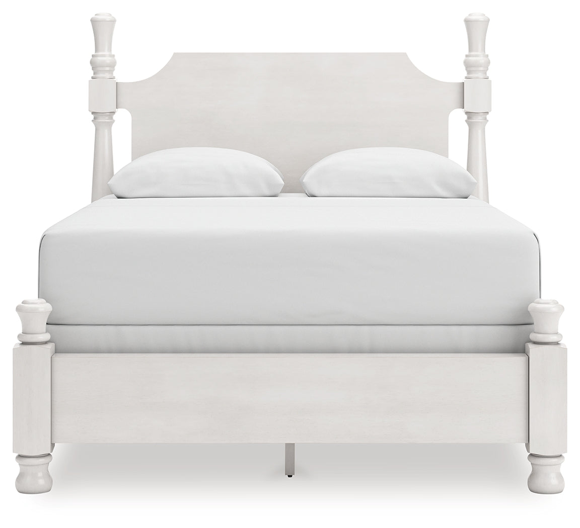 Rowlenstown Antique White Queen Poster Bed, Dresser and Mirror