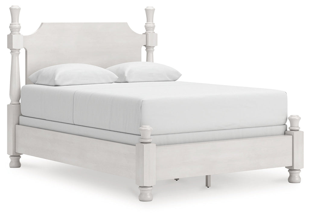 Rowlenstown Antique White Queen Poster Bed, Dresser and Mirror