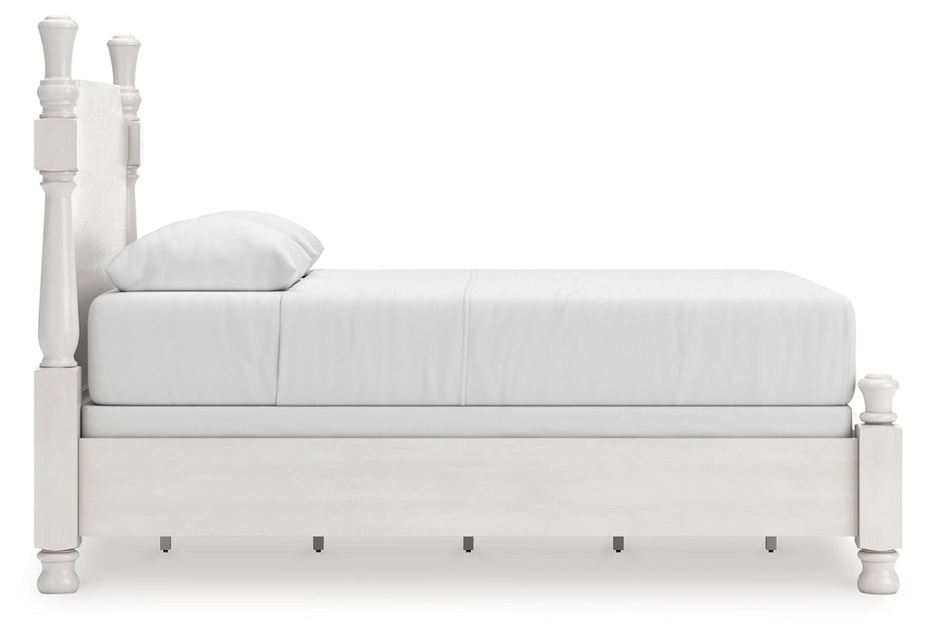 Rowlenstown Antique White Queen Poster Bed, Dresser and Mirror