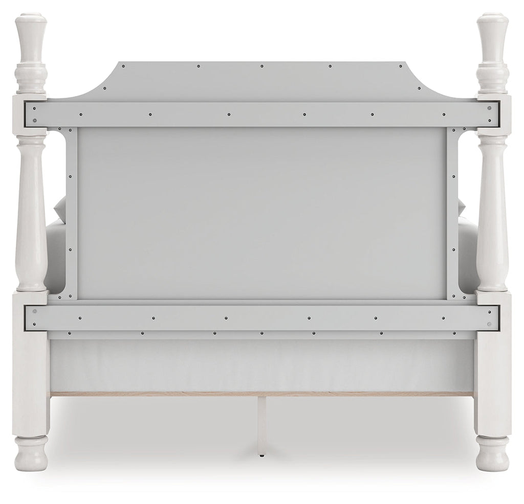 Rowlenstown Antique White Queen Poster Bed, Dresser and Mirror