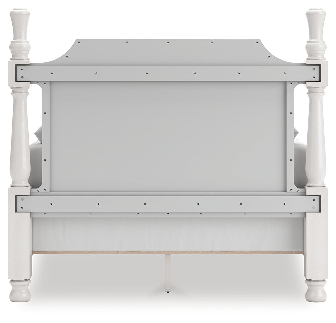 Rowlenstown Antique White Queen Poster Bed, Dresser and Mirror