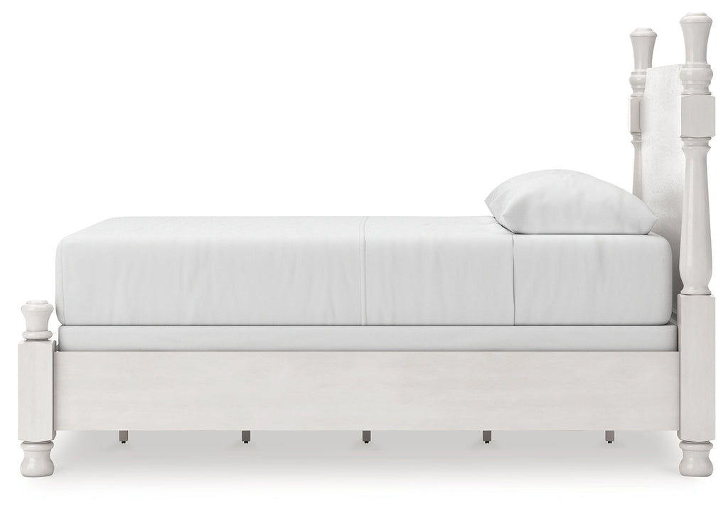 Rowlenstown Antique White Queen Poster Bed, Dresser and Mirror