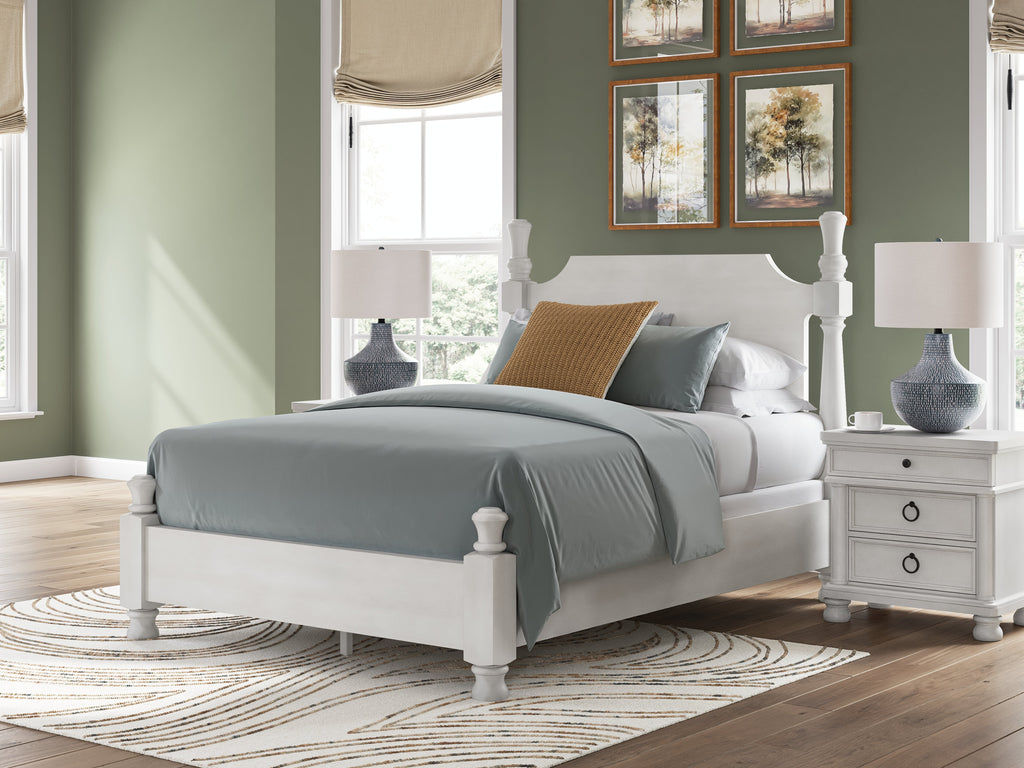 Rowlenstown Antique White Queen Poster Bed, Dresser and Mirror