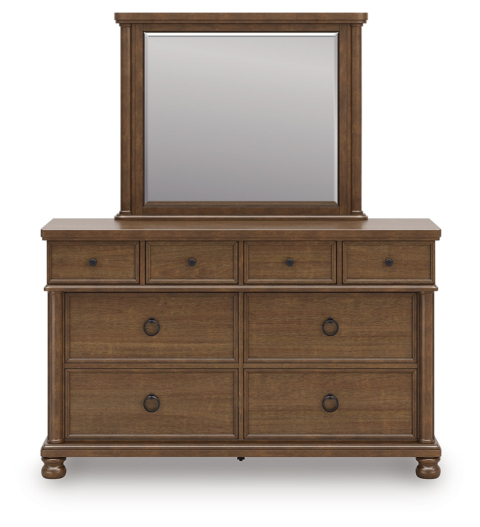 Rowlenstown Brown Queen Poster Bed, Dresser and Mirror