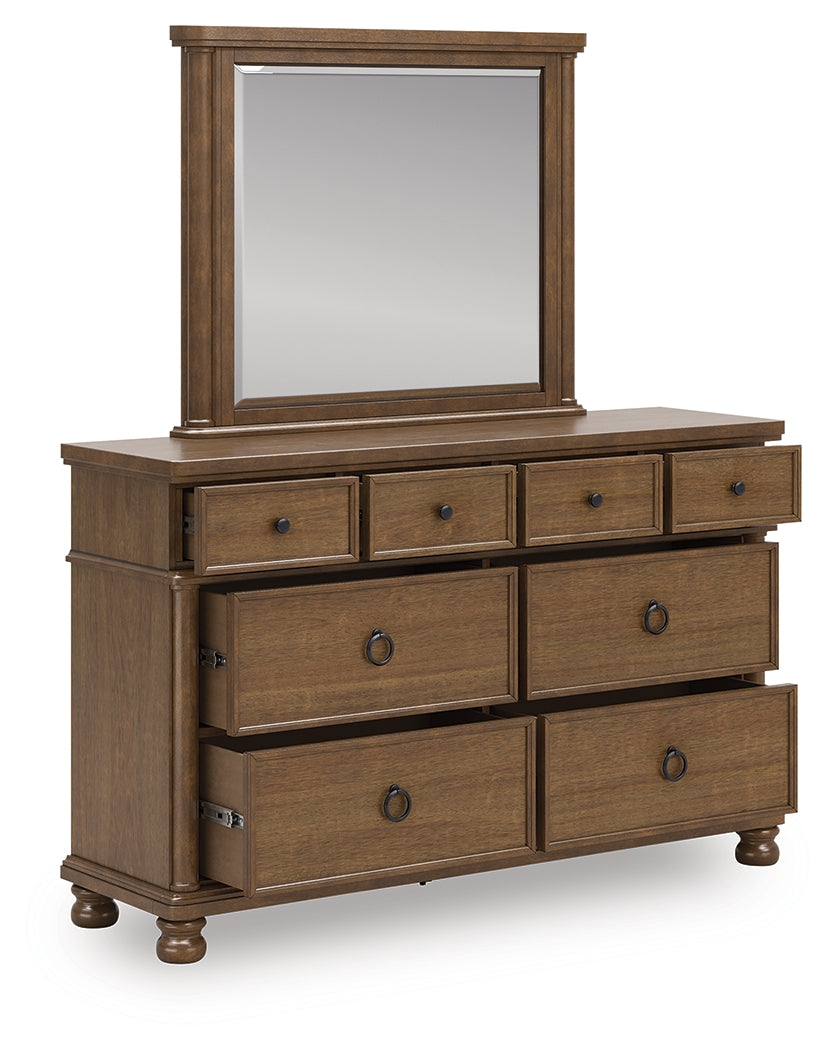 Rowlenstown Brown Queen Poster Bed, Dresser and Mirror