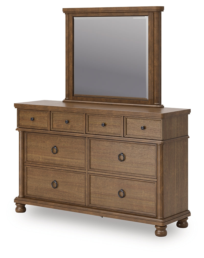Rowlenstown Brown Queen Poster Bed, Dresser and Mirror