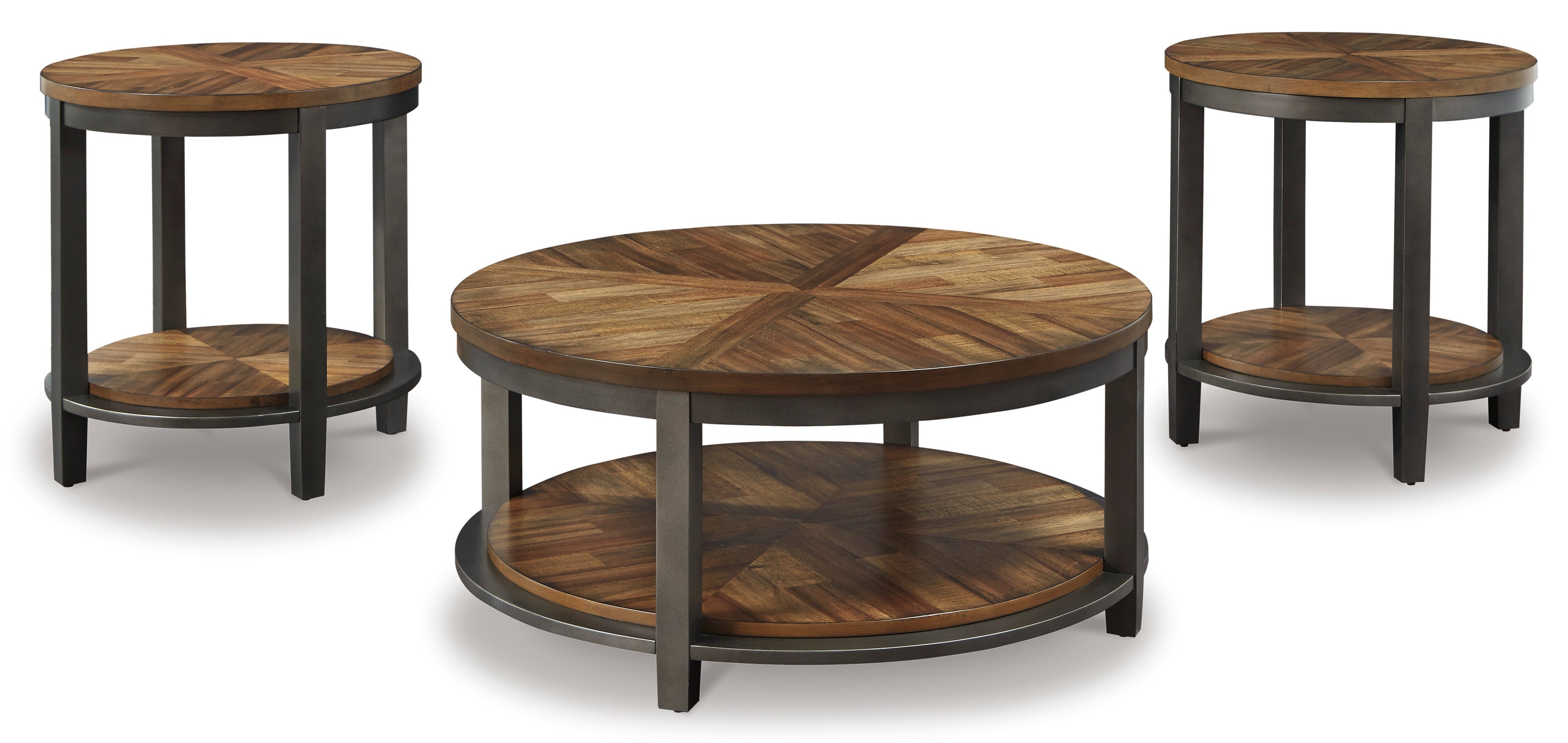 Roybeck Light Brown/Bronze Coffee Table Set (Set of 3)