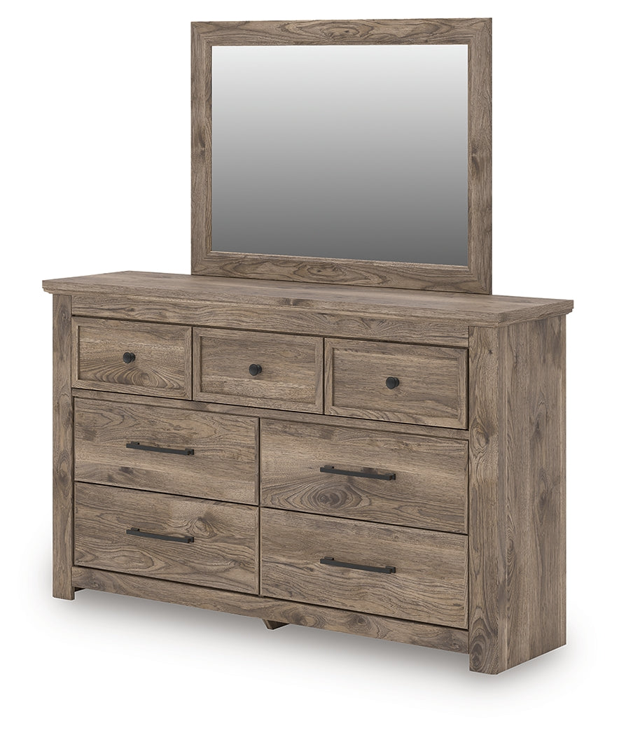 Rusticott King Panel Bed, Dresser, Mirror and Nightstand, Brown