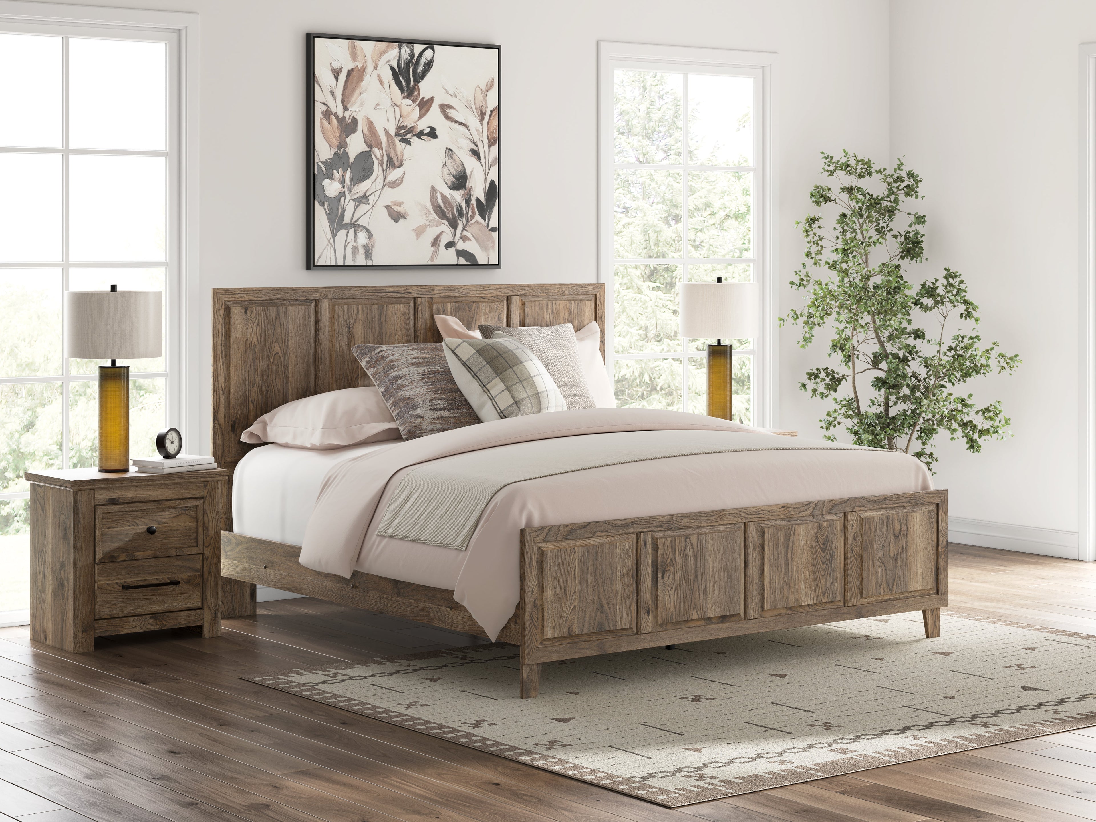 Rusticott King Panel Bed, Dresser, Mirror and Nightstand, Brown