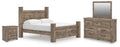 Rusticott King Poster Bed, Dresser, Mirror and Nightstand, Brown