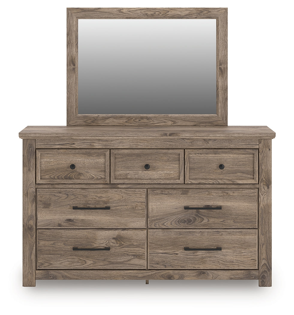 Rusticott King Poster Bed, Dresser, Mirror and Nightstand, Brown
