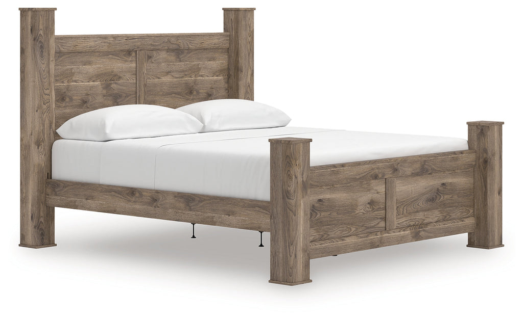 Rusticott King Poster Bed, Dresser, Mirror and Nightstand, Brown