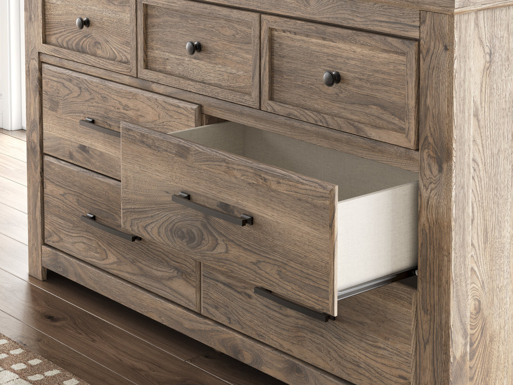 Rusticott King Poster Bed, Dresser, Mirror and Nightstand, Brown