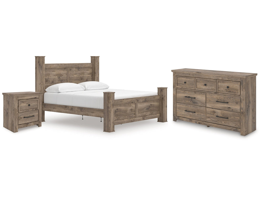 Rusticott Brown King Poster Bed, Dresser and Nightstand