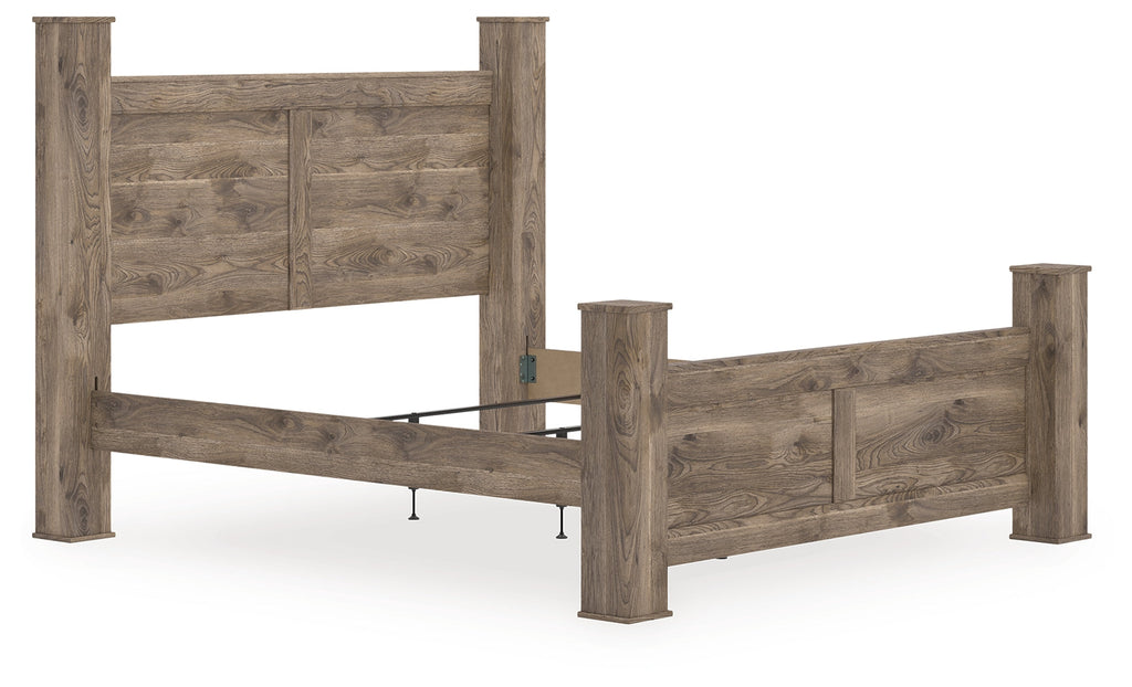 Rusticott Brown King Poster Bed, Dresser and Nightstand