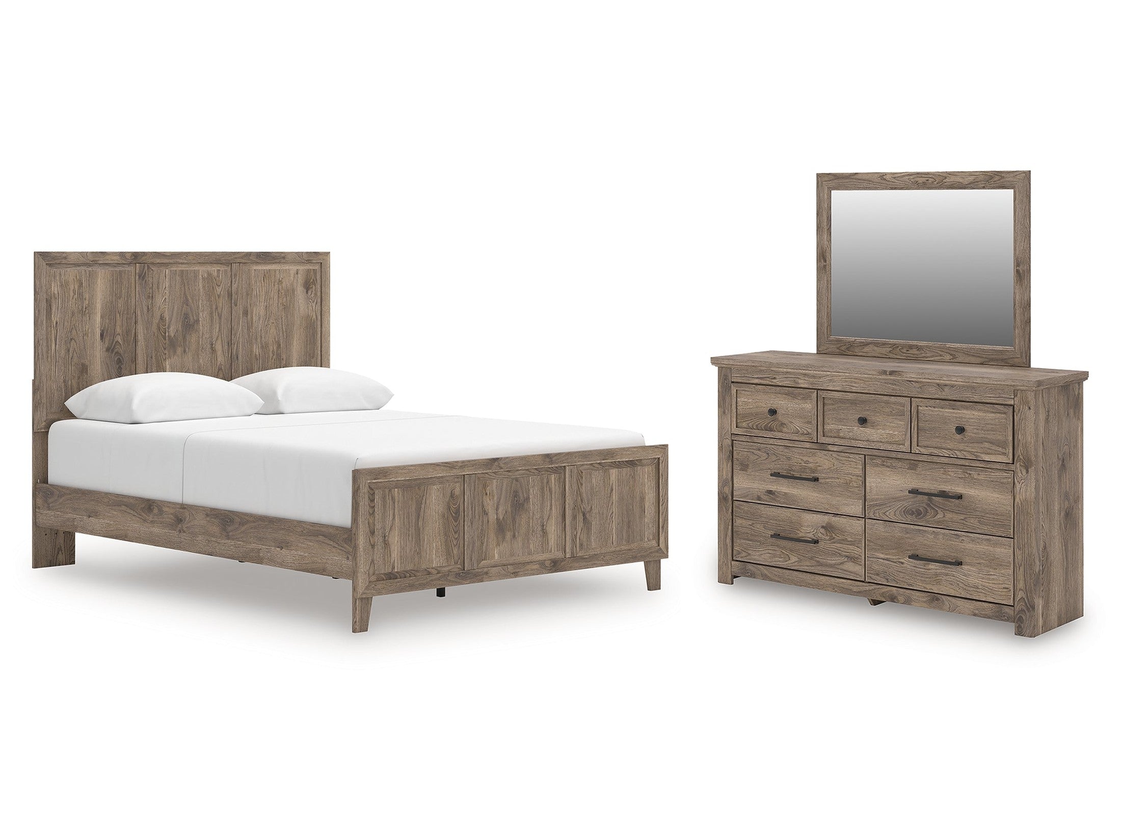 Rusticott Brown Queen Panel Bed, Dresser and Mirror
