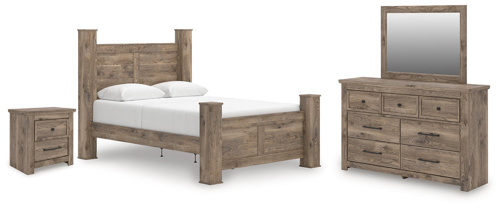 Rusticott Queen Poster Bed, Dresser, Mirror and Nightstand, Brown